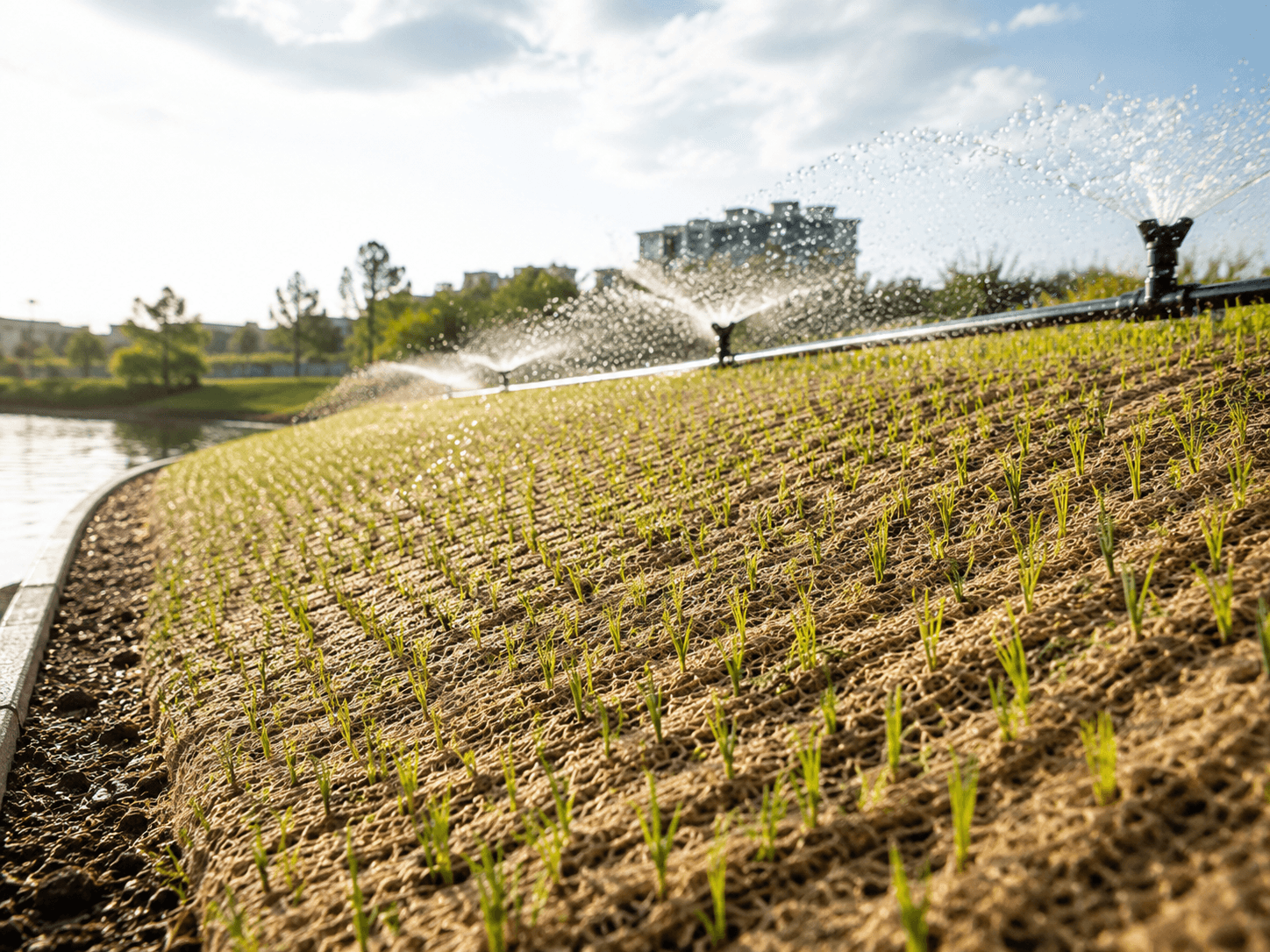 Illustration showing the third step of how AGRIWEAVE products work in landscaping