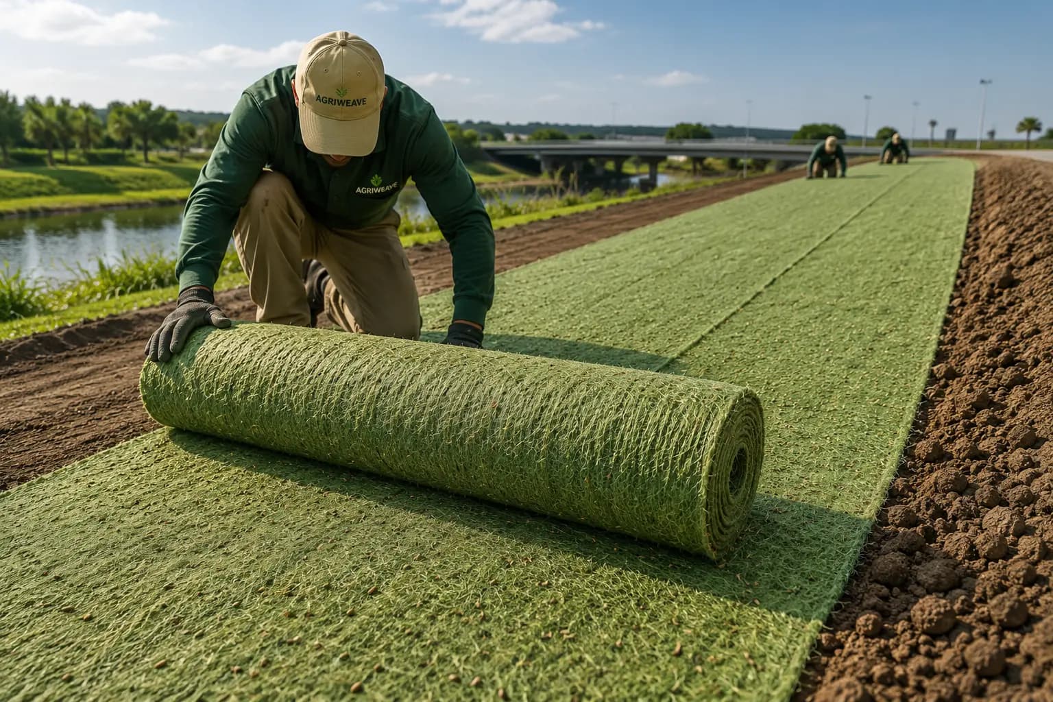 Illustration showing the second step of how AGRIWEAVE products work in landscaping